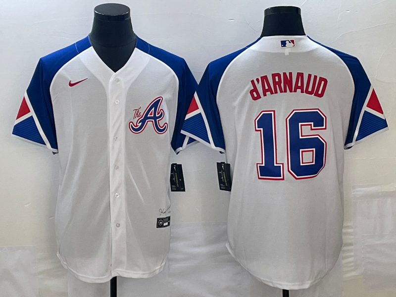 Men's Atlanta Braves Travis d'Arnaud #16 White 2023 City Connect Replica Player Jerseys