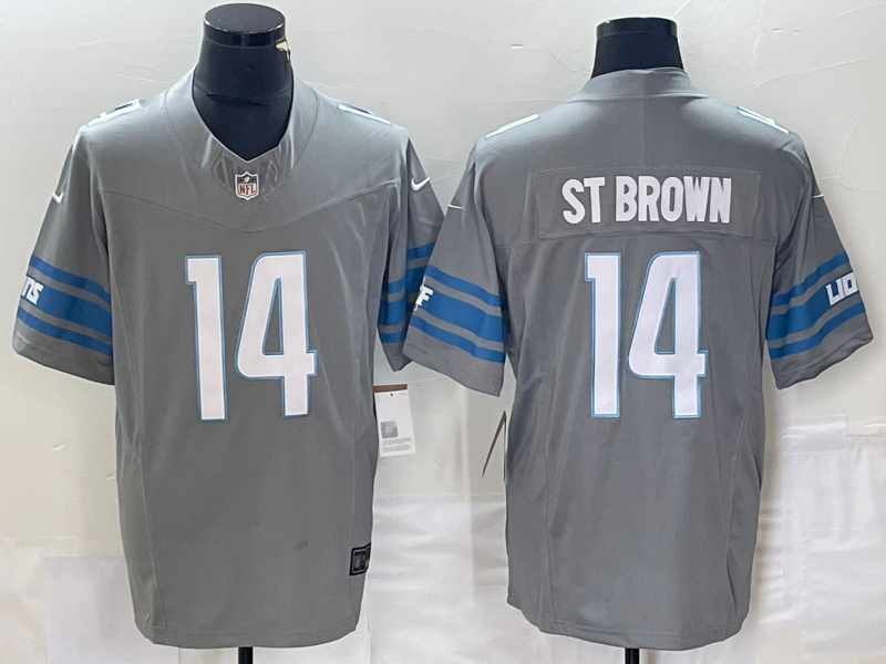 Men's Detroit Lions Amon-Ra St. Brown #14 Gray Game Jerseys