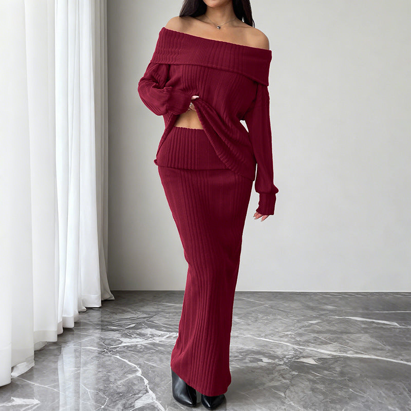 Fashionable Knit Top Off-shoulder Top Knitted Two-piece Women