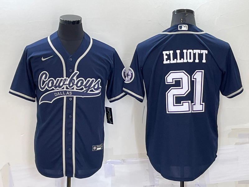 Men's Dallas Cowboys Ezekiel Elliott #21 Navy Game Jerseys Joint Edition