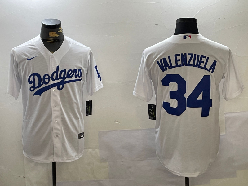 Men's Los Angeles Dodgers Fernando Valenzuela #34 White Replica Baseball Jerseys