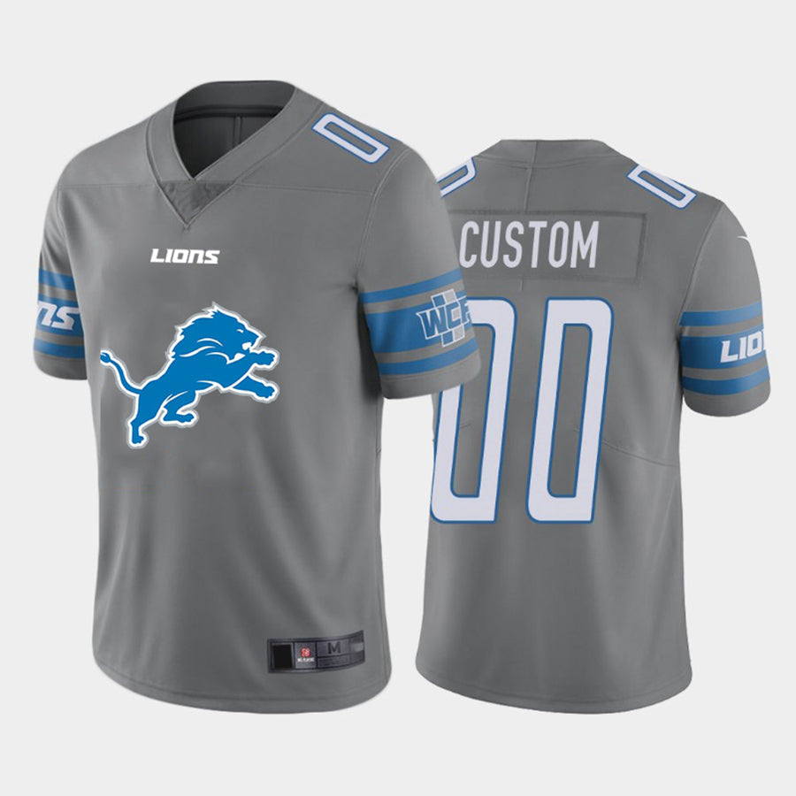 Custom1 Detroit Lions Gray Team Big Logo Vapor Untouchable Limited Jerseys Stitched American Football Jerseys
