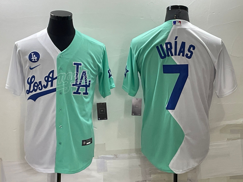Men's Los Angeles Dodgers Julio Urias #7 White/Green Replica Baseball Jerseys