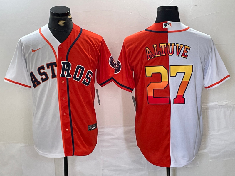 Men's Houston Astros Jose Altuve #27 White/Orange Replica Player Jerseys