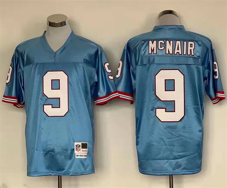 Men's Tennessee Oilers Steve McNair #9 Light Blue Legacy Replica Jerseys