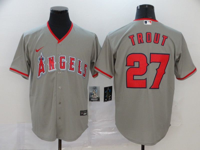 Men's Los Angeles Angels Mike Trout #27 Gray Sewn Player Jerseys