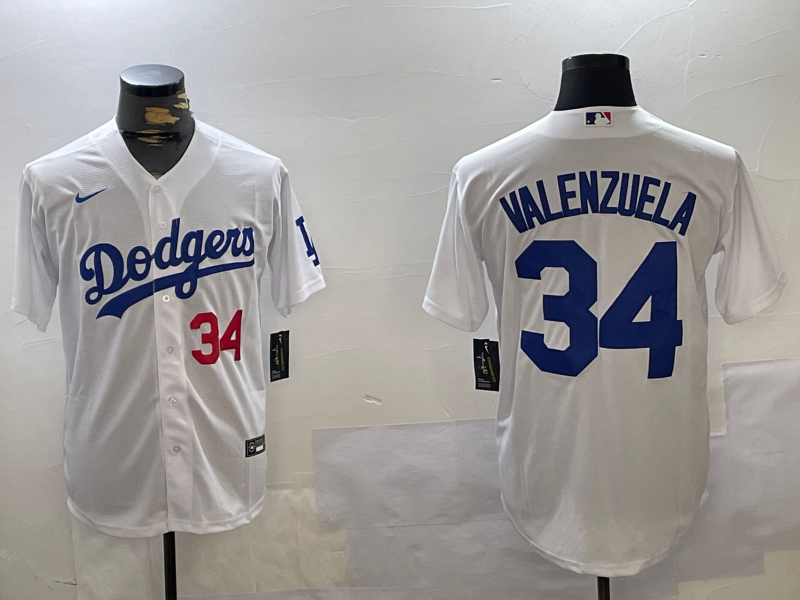 Men's Los Angeles Dodgers Fernando Valenzuela #34 White Replica Player Jerseys