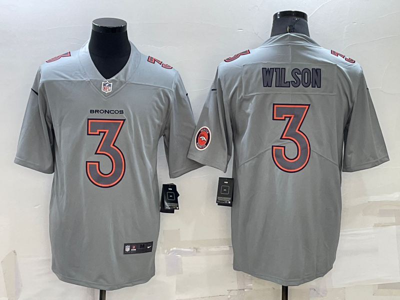 Men's Denver Broncos Russell Wilson #3 Gray Atmosphere Fashion Game Jerseys
