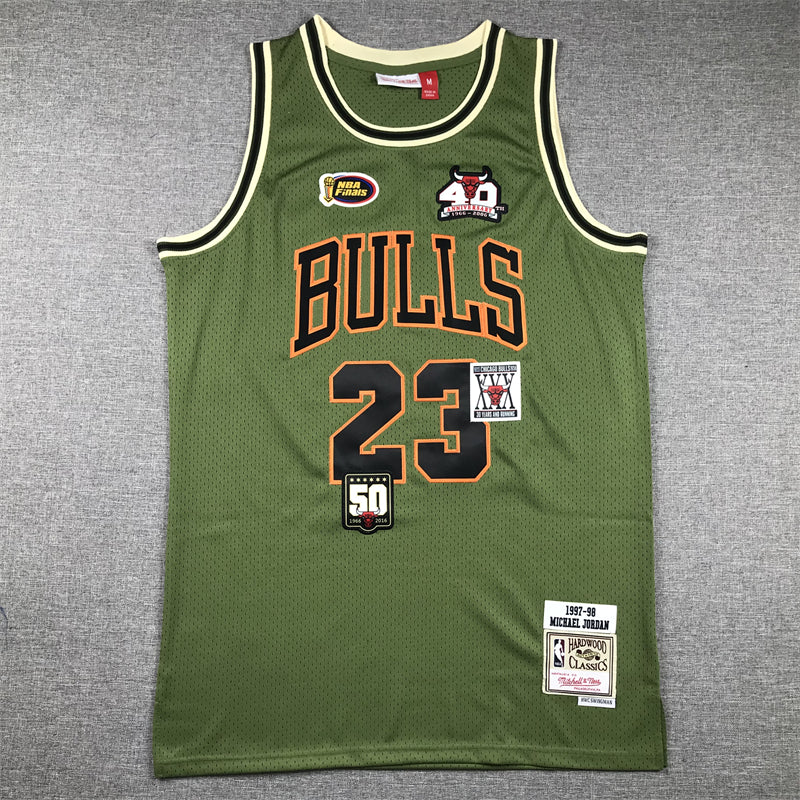 Men's Chicago Bulls Michael Jordan #23 Army Green 1997-98 Hardwood Classics Swingman Jerseys