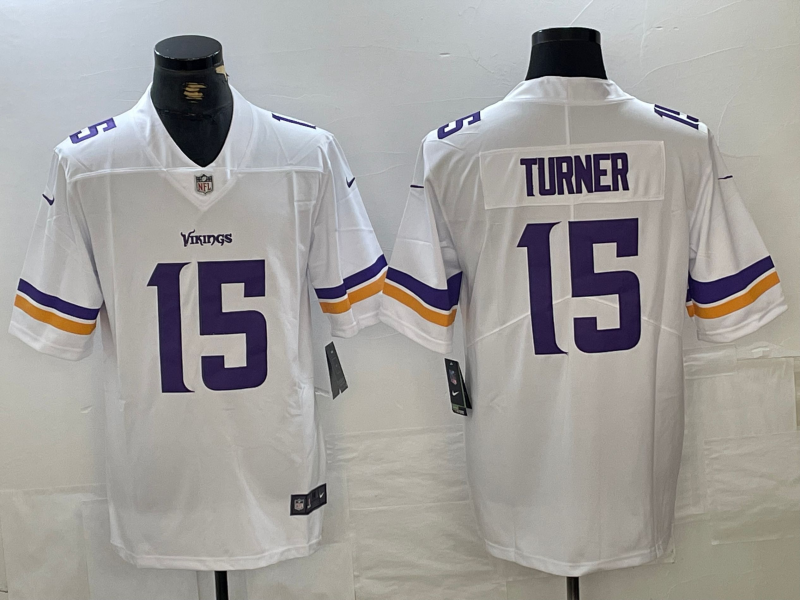 Men's Minnesota Vikings Dallas Turner #15 White Player Game Jerseys
