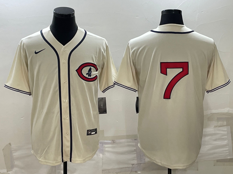 Men's Chicago Cubs Dansby Swanson #7 Cream Player Name Jerseys