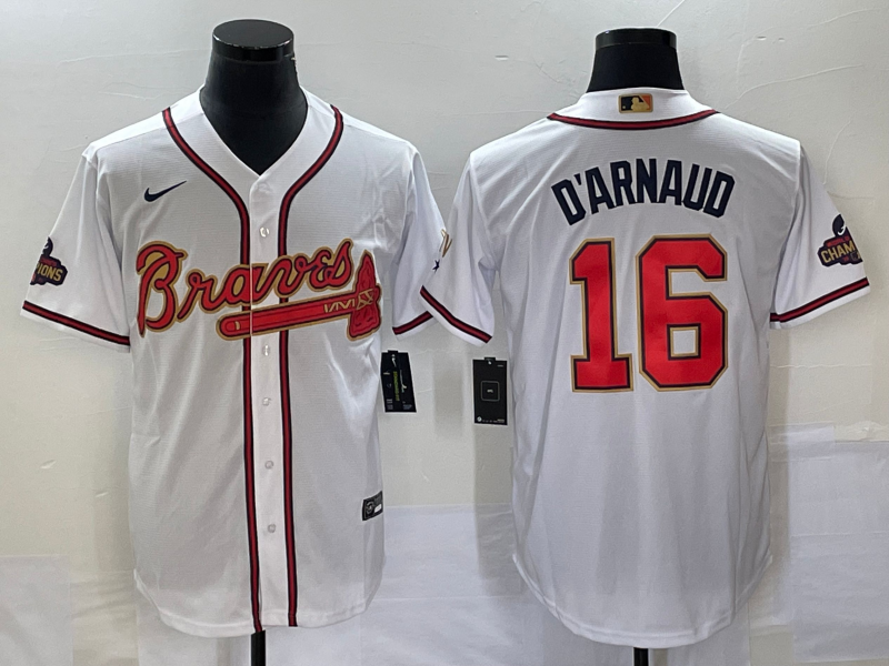 Men's Atlanta Braves Travis d'Arnaud #16 White Replica Player Jerseys