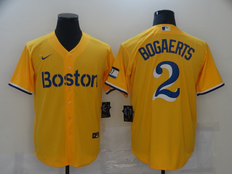Men's Boston Red Sox Xander Bogaerts #2 Yellow Replica Baseball Jerseys