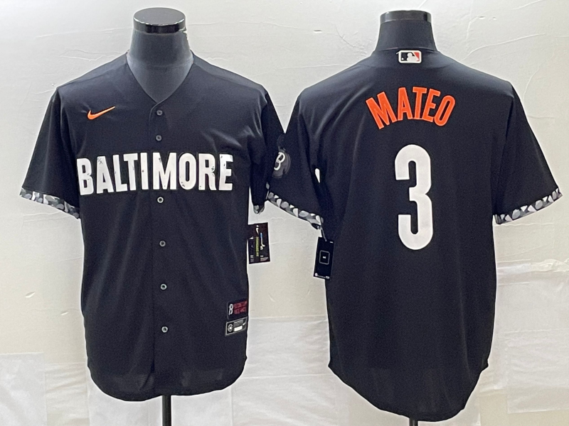 Men's Baltimore Orioles Jorge Mateo #3 Black 2023 City Connect Replica Player Jerseys