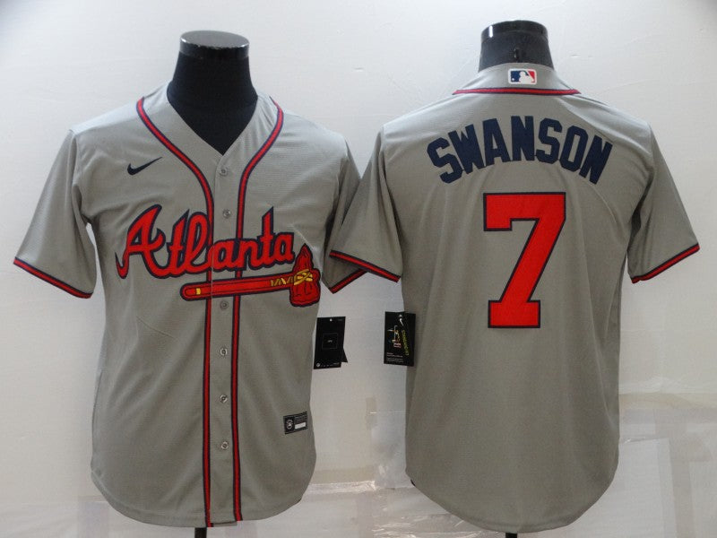 Men's Atlanta Braves Dansby Swanson #7 Gray Replica Player Jerseys