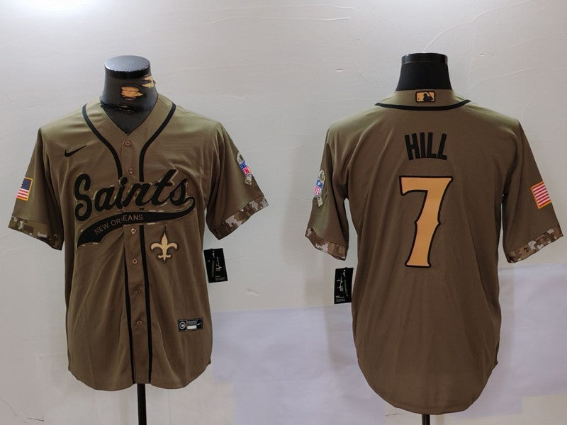 Men's New Orleans Saints Taysom Hill #7 Olive 2022 Salute To Service Jerseys
