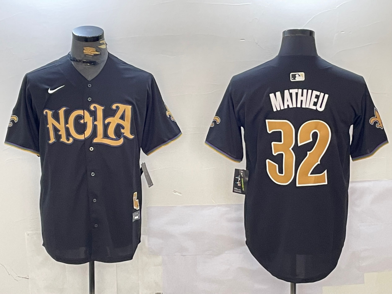 Men's New Orleans Saints Tyrann Mathieu #32 Black Player Jerseys