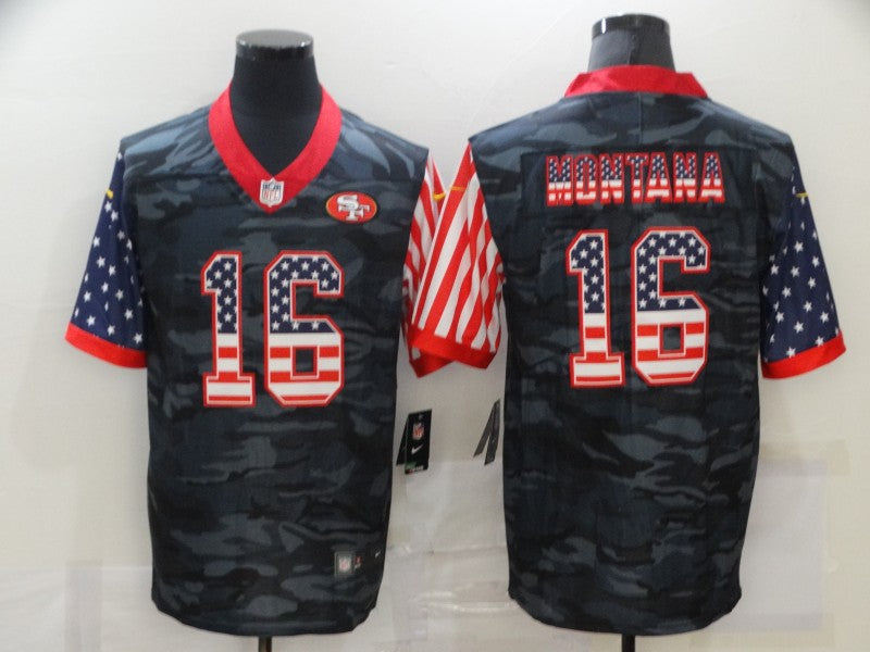Men's San Francisco 49ers Joe Montana #16 Gray Camouflage Game Player Jerseys