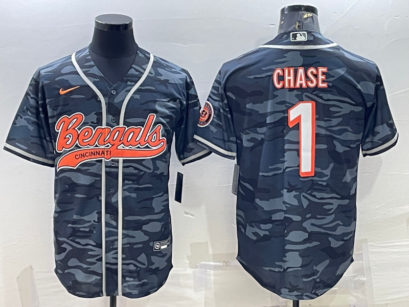 Men's Cincinnati Bengals Ja'Marr Chase #1 Grey Camouflage Fashion Game Jerseys