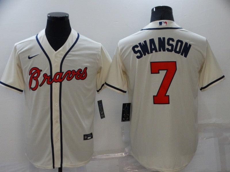 Men's Atlanta Braves Dansby Swanson #7 Beige Replica Player Jerseys
