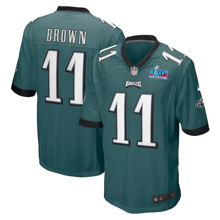 Men's Philadelphia Eagles A.J. Brown #11 Midnight Green Super Bowl LVII Patch Game Jerseys