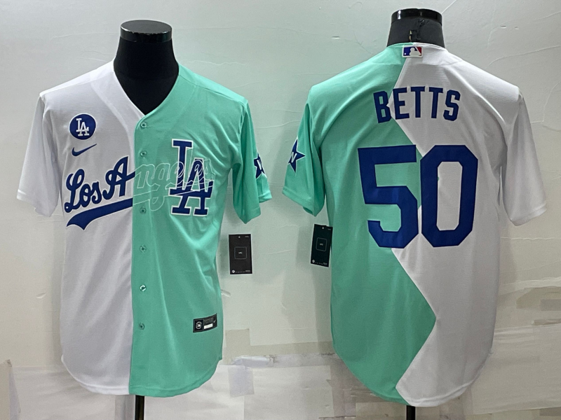 Men's Los Angeles Dodgers Mookie Betts #50 White/Green Replica Baseball Jerseys