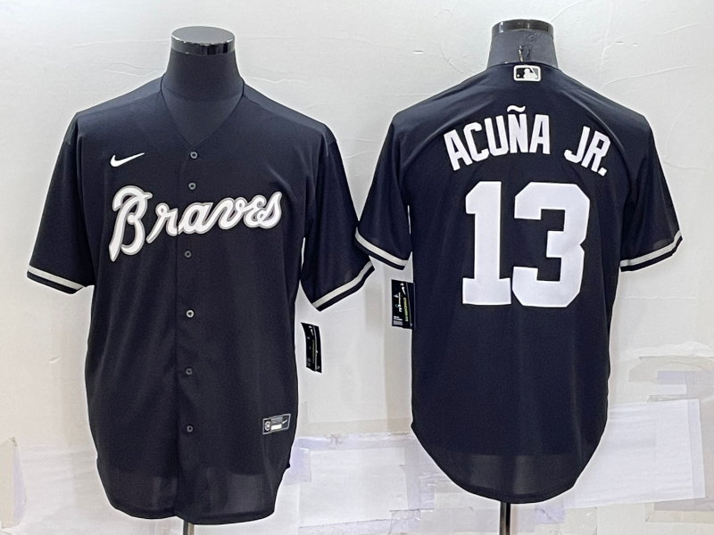 Men's Atlanta Braves Ronald Acuna Jr. #13 Black Replica Baseball Jerseys