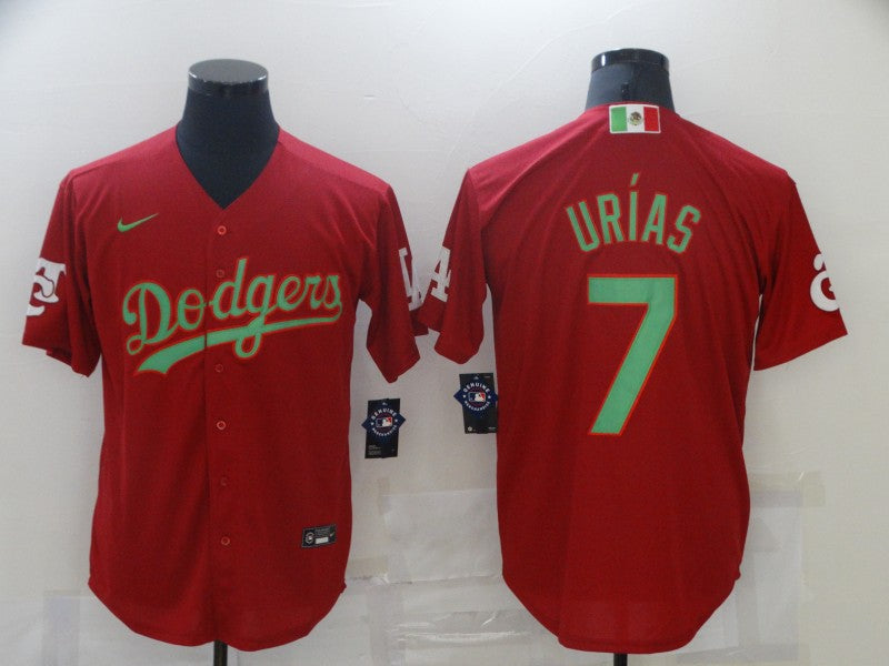 Men's Los Angeles Dodgers Julio Urias #7 Red Replica Baseball Jerseys