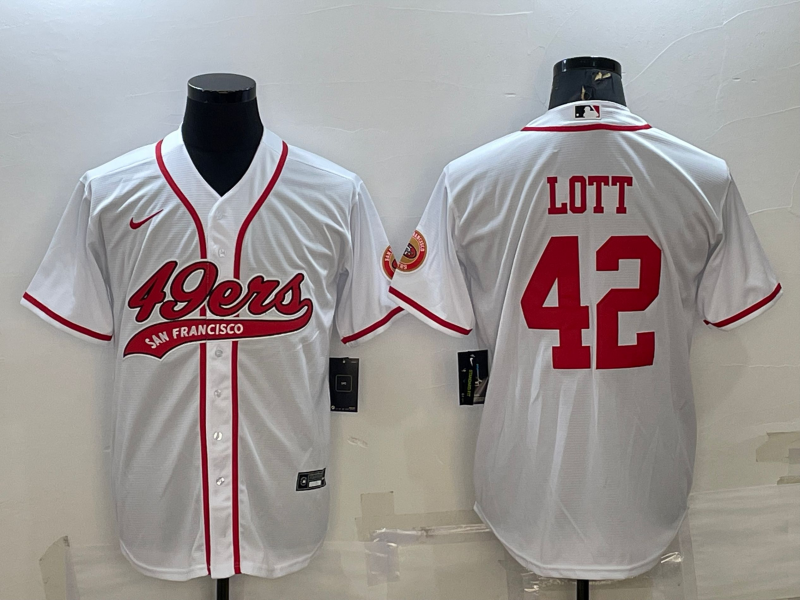 Men's San Francisco 49ers Ronnie Lott #42 White Game Jerseys Joint Edition