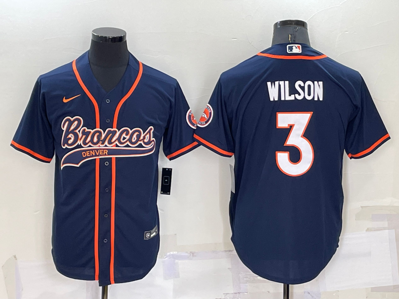 Men's Denver Broncos Russell Wilson #3 Navy Game Jerseys Joint Edition
