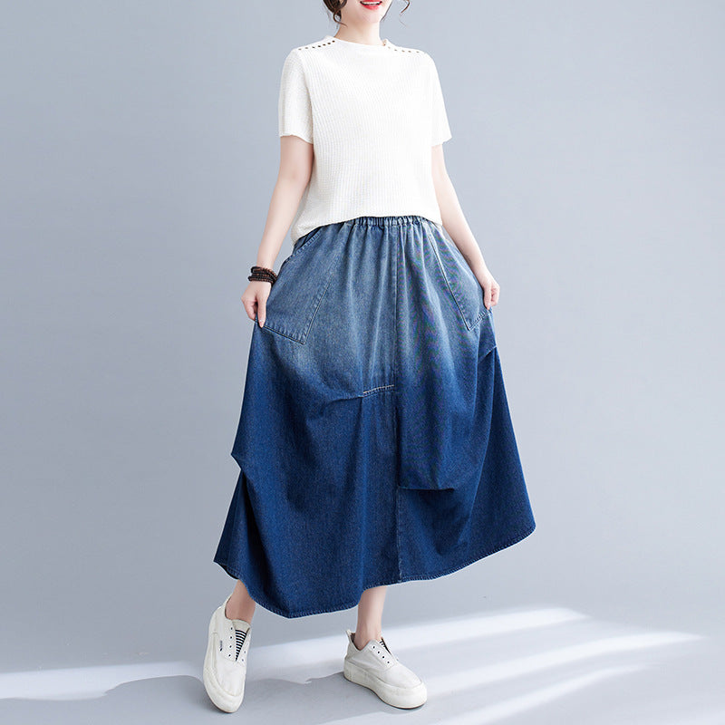 Cute Skirt Gradient Color Denim Skirt For Women