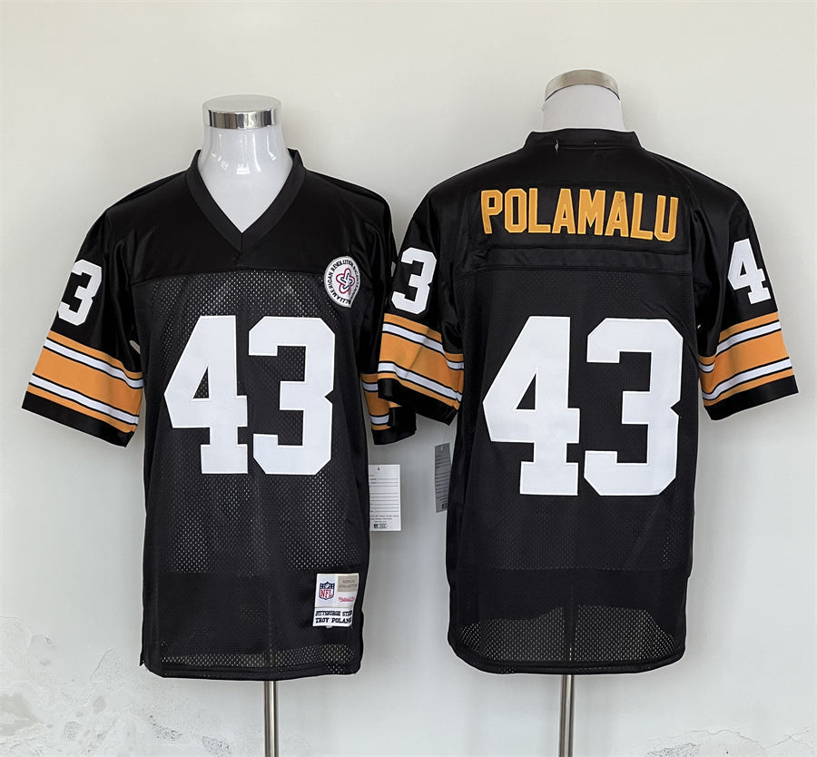 Men's Pittsburgh Steelers Troy Polamalu Mitchell & Ness Black Legacy Replica Jerseys