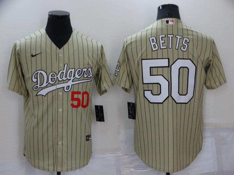 Men's Los Angeles Dodgers Mookie Betts #50 Gold Replica Baseball Jerseys