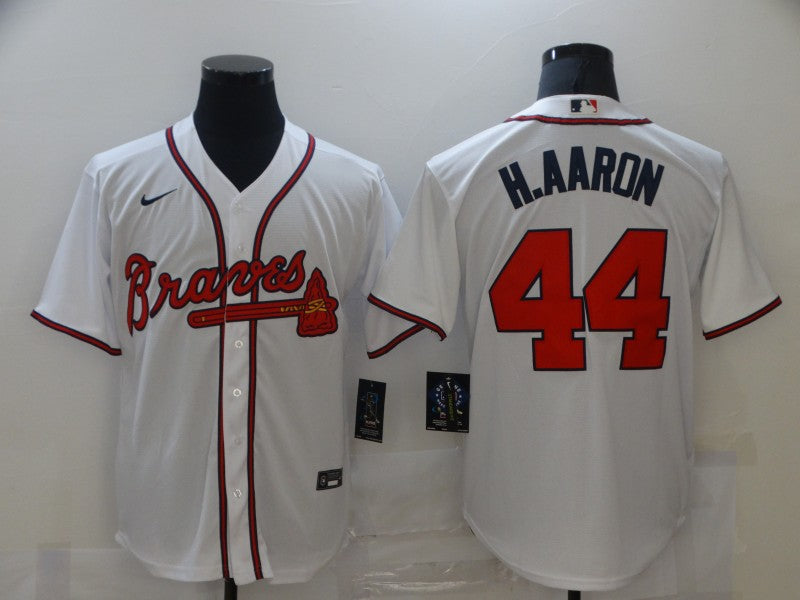 Men's Atlanta Braves Hank Aaron #44 White Replica Jerseys