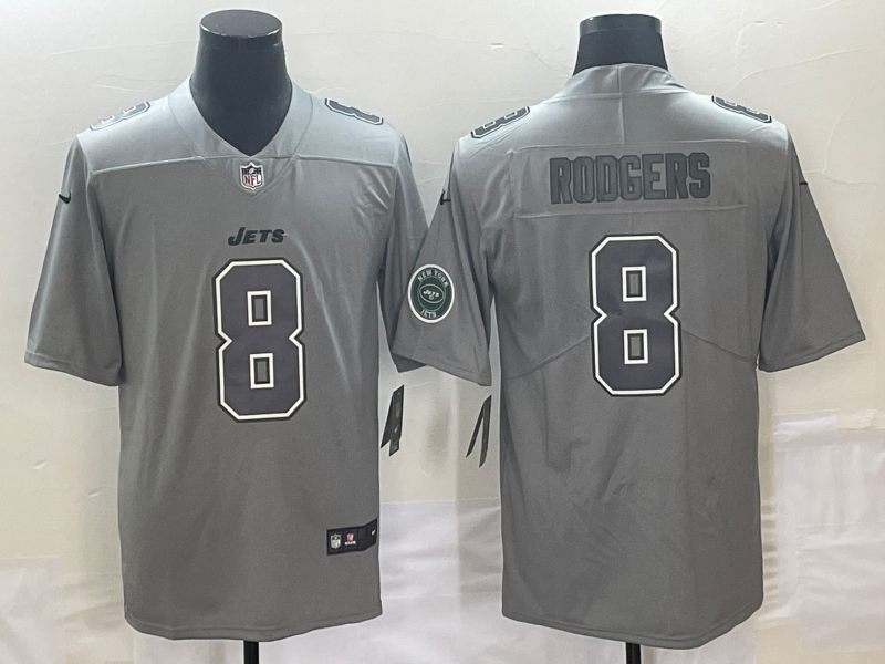 Men's New York Jets Aaron Rodgers #8 Heather Gray Atmosphere Fashion Game Jerseys