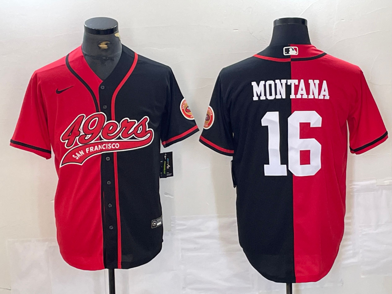 Men's San Francisco 49ers Joe Montana #16 Red/Black Game Player Jerseys Joint Edition