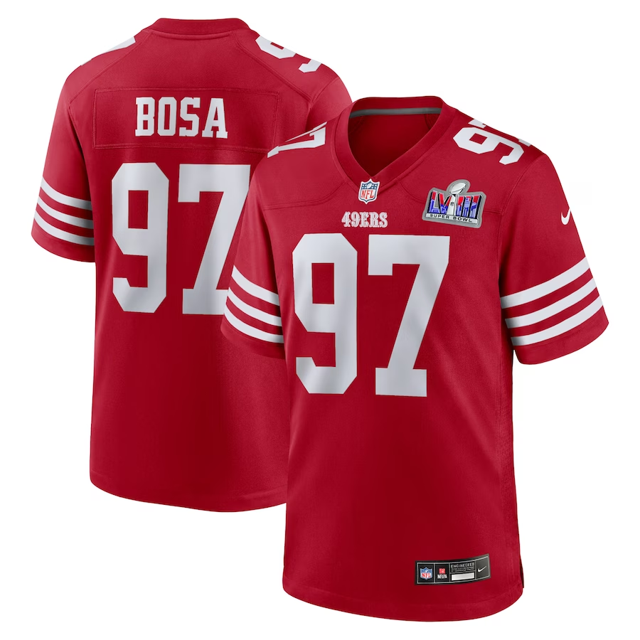 Men's San Francisco 49ers Nick Bosa #97 Scarlet Super Bowl LVIII Game Jerseys