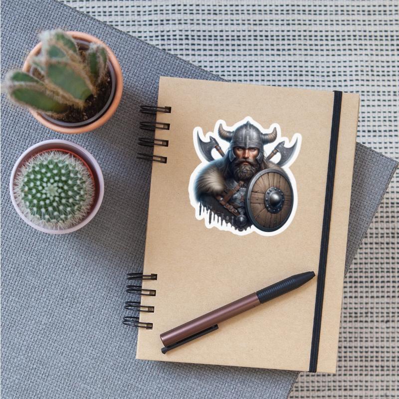 Fierce Viking Warrior with Shield and Axes