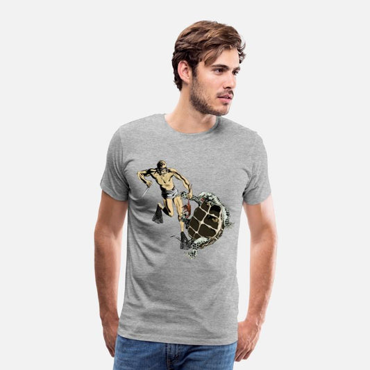 Freediving Diver Fighting a Turtle for a Lobster