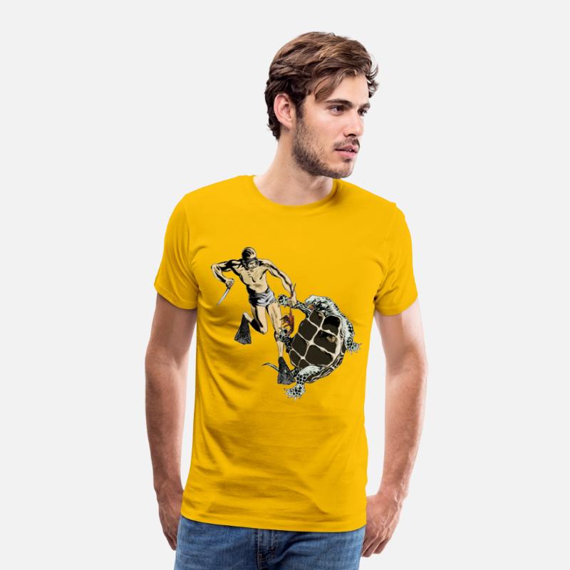 Freediving Diver Fighting a Turtle for a Lobster