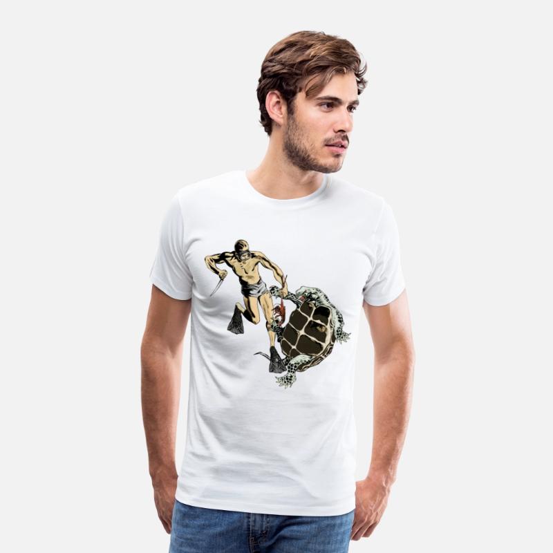 Freediving Diver Fighting a Turtle for a Lobster