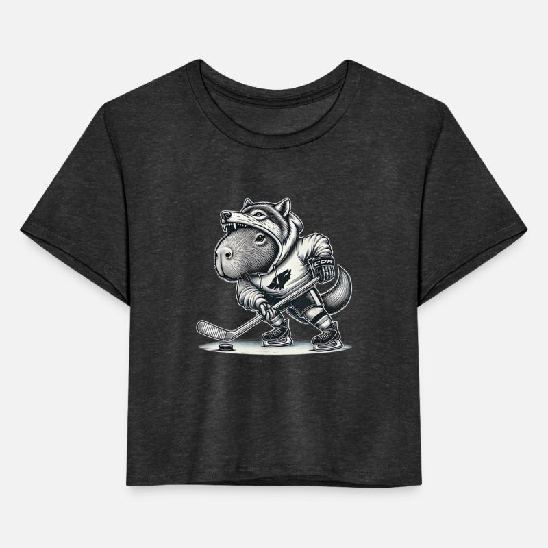 Funny Capybara Wolf Costumes Playing Ice Hockey Sp