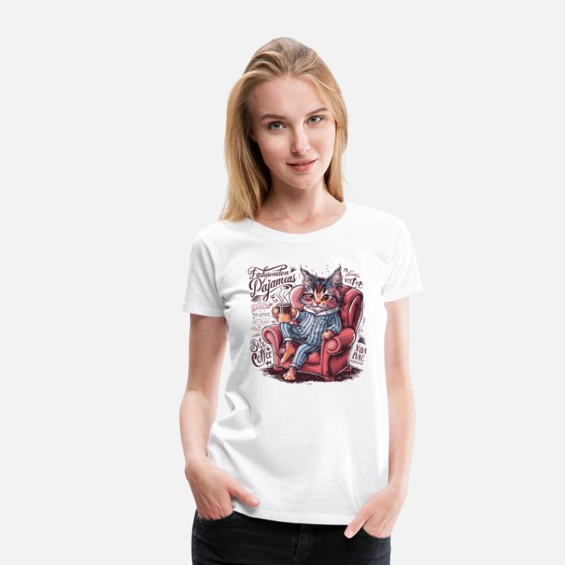 Funny Cat in Pyjamas and Coffee Cup Cat Lover