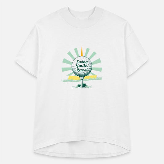 Golf ball on tee with stylized sunburst