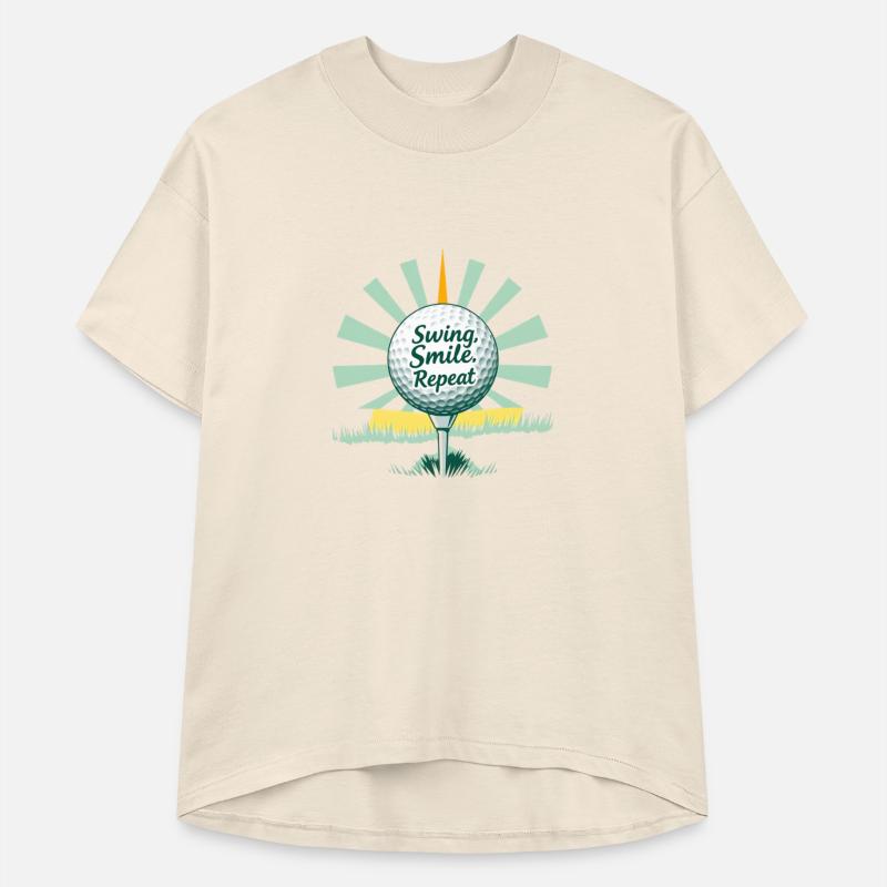 Golf ball on tee with stylized sunburst