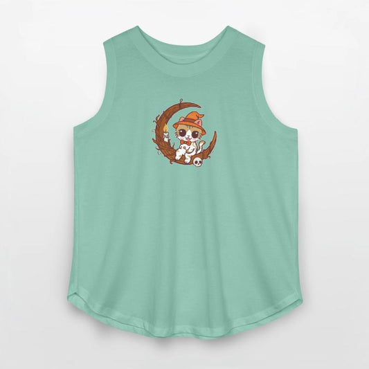 Halloween Witch Cat with Moon and Skull