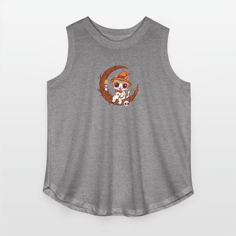 Halloween Witch Cat with Moon and Skull