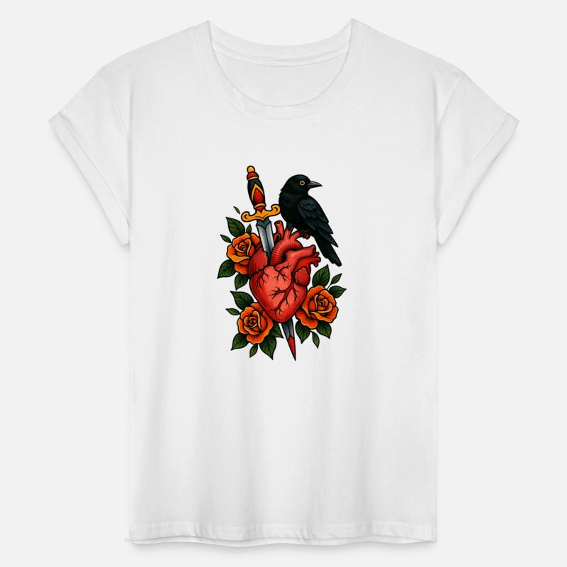 Heart, Dagger, Raven and Roses – Tattoo Style Art