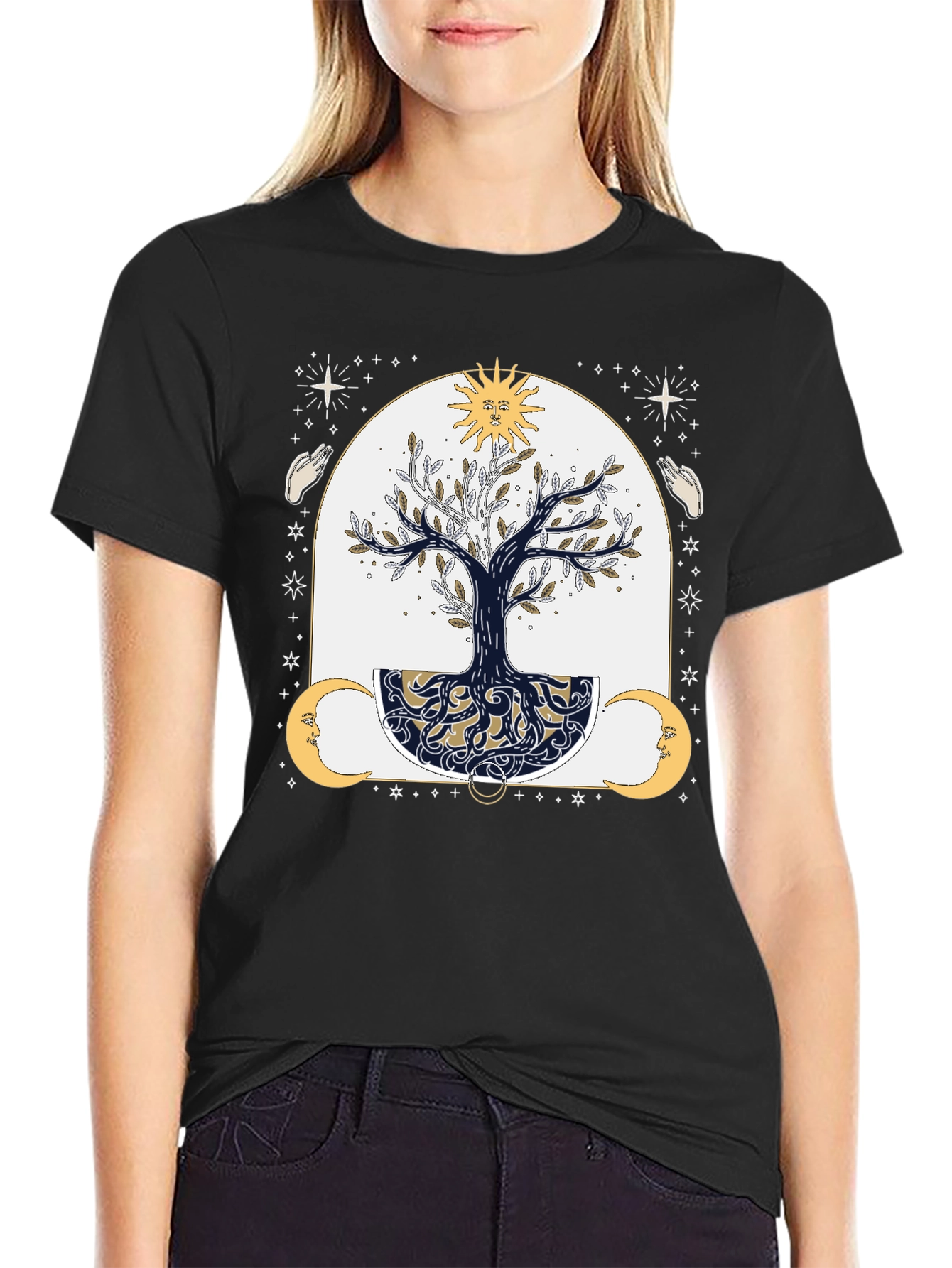 Mystic Tree Graphic Tee - Sun Moon and Stars