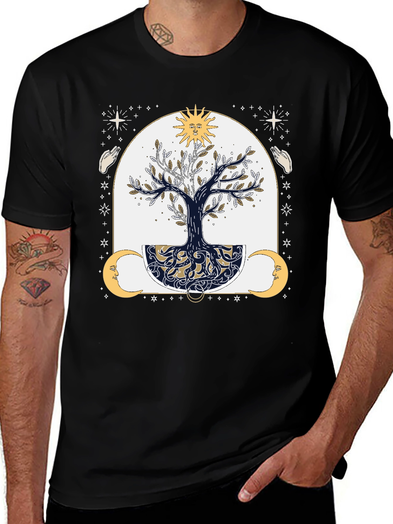 Mystic Tree Graphic Tee - Sun Moon and Stars